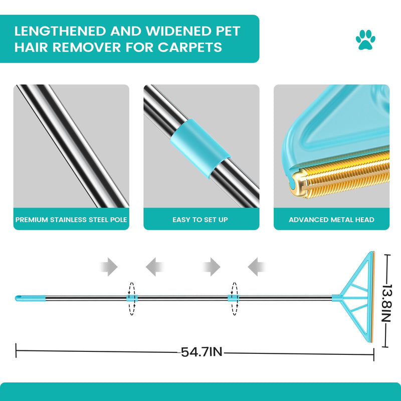 Carpet Rake for Pet Hair Removal,Reusable Pet Hair Remover, 55”Adjustable Long Handle Carpet Rake Pet Hair Remover,Dog Hair Rake,Cat Fur Brush,Lint Remover Scraper for Carpets,Rugs,Mats,Couch - PawsPlanet Australia