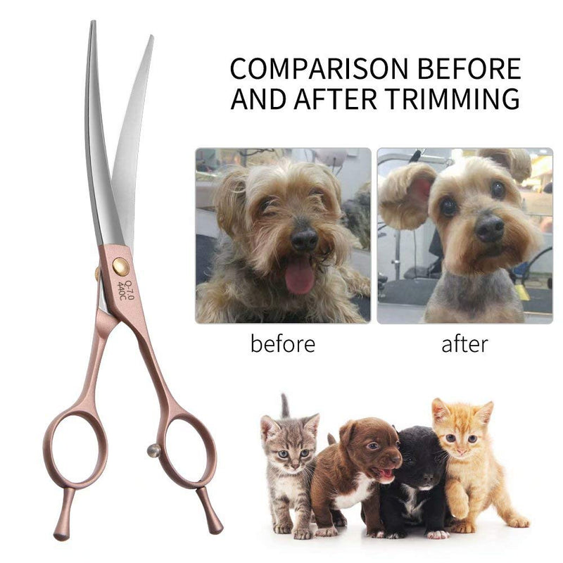 Fenice Peak Professional Curved Dog Grooming Scissors 8'' Rose Gold 440C Stainless Steel Pet Cutting Shears Safety Trimming Shearing for Dogs Cats Curved Shear 8'' - PawsPlanet Australia