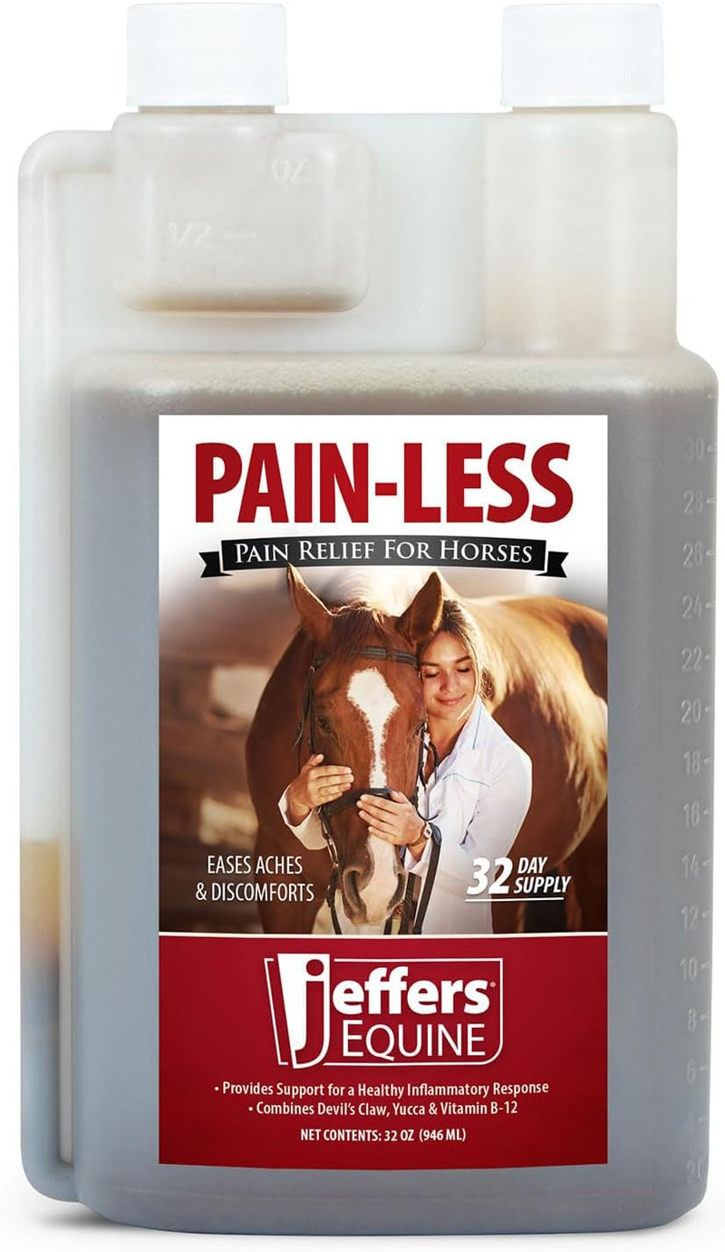 Jeffers Equine Pain Less Liquid Horse Supplement – Joint Muscle Comfort & Mobility Support with Devil’s Claw, Yucca, Vitamin B12, w/Prebiotic for Digestive Nutritional Support for Horses - 32 oz - PawsPlanet Australia