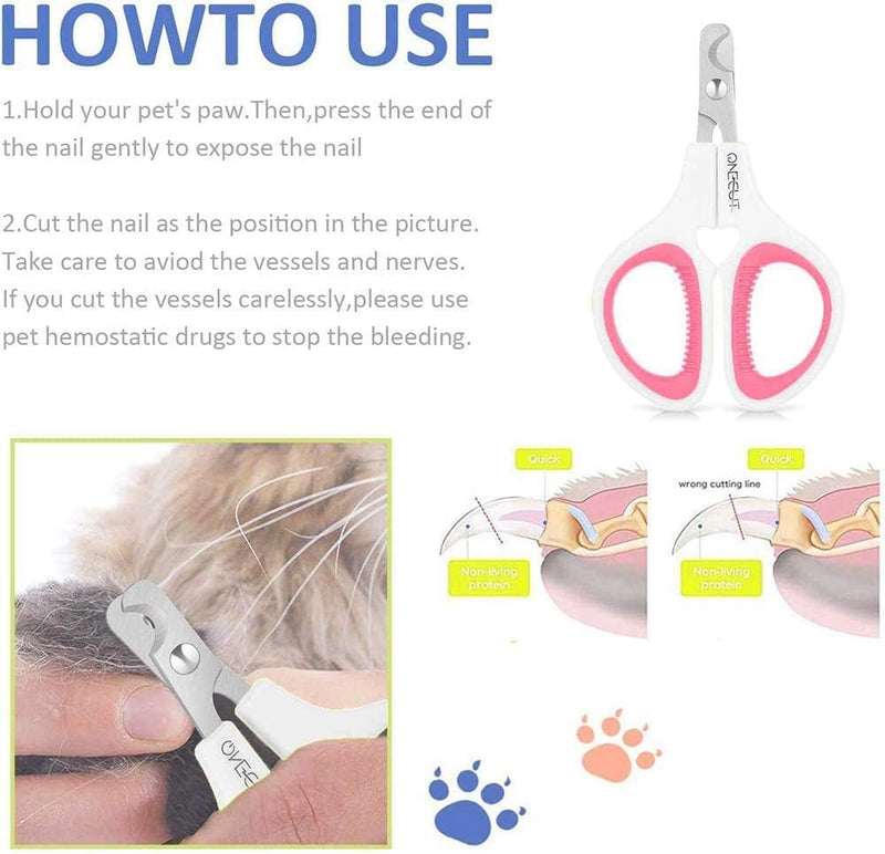 OneCut Pet Nail Clippers, Update Version Cat & Kitten Claw Nail Clippers for Trimming, Professional Pet Nail Clippers Best for a Cat, Puppy,Rabbit, Kitten & Small Dog,Sharp & Safe (Pink) Pink