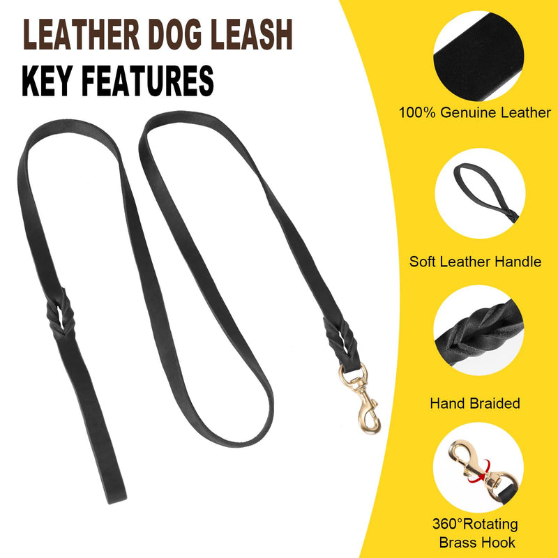 LWBMG 5FT Leather Dog Collar and Leash Set, Heavy Duty Dog Leash and Collar with Metal Buckle,Adjustable Pet Collar and Leash, Soft Pet Leash and Collar Set for Small Medium Dogs Black S:Fit Neck:8.86~13.2''