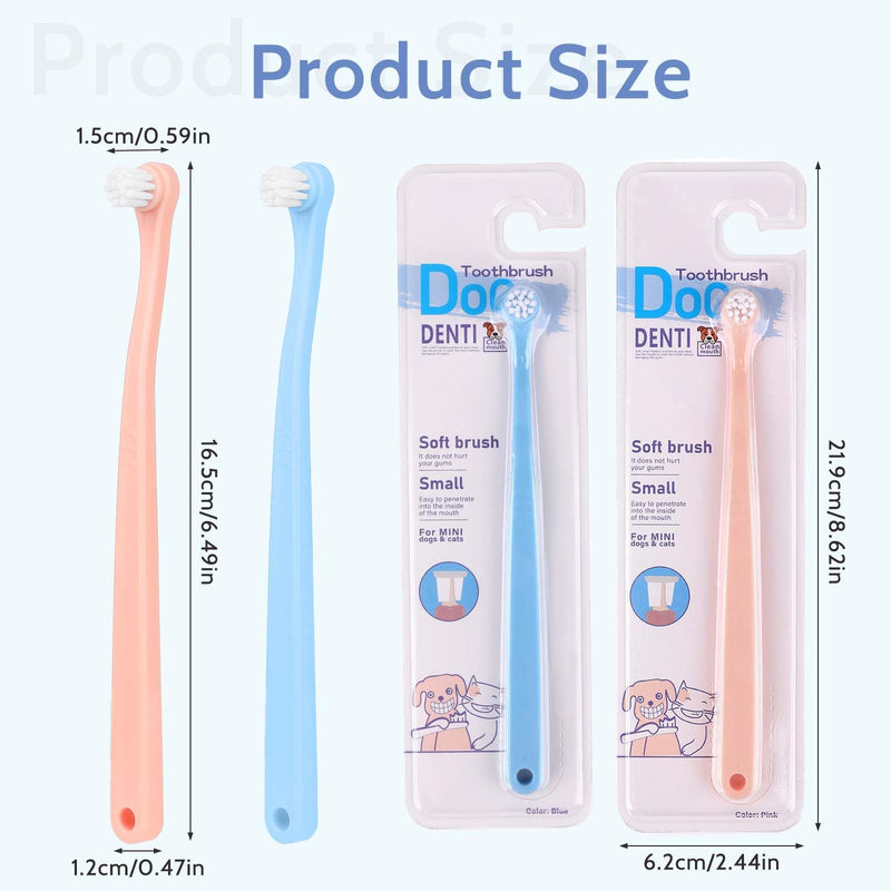 2 Pack Dog Toothbrush Cat Tooth Brush Pet Toothbrush Puppy Toothbrush Mini Head Soft Dog Toothbrush Deep Clean Kit for Puppy, Kitten, Small Dog & Cat, Portable Travel Friendly and Easy to Use Blue + Pink - PawsPlanet Australia
