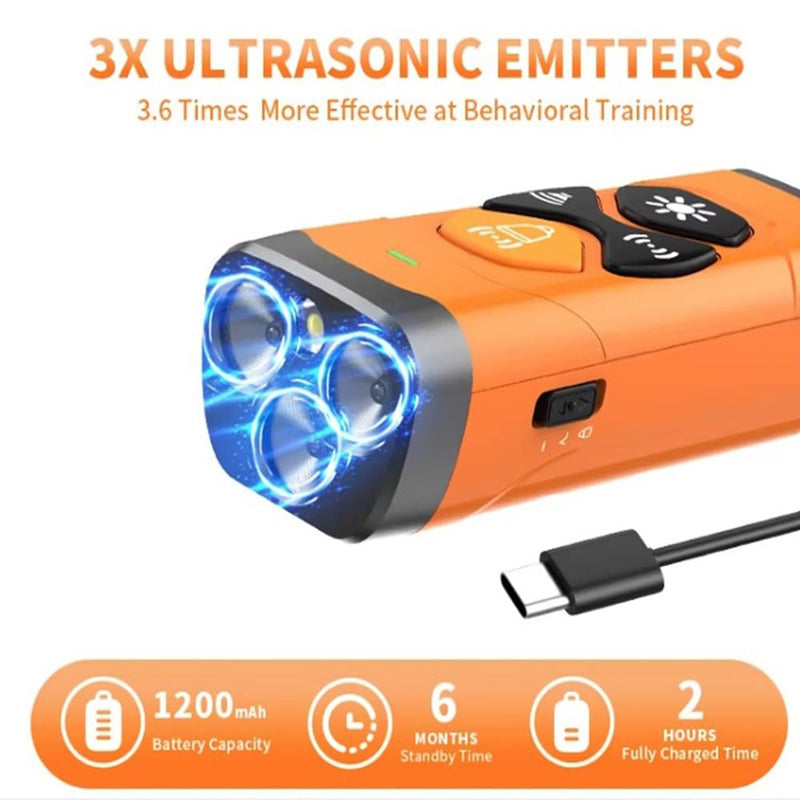 2025 Ultrasonic Dog Bark Deterrent Device – Rechargeable Anti-Bark Control with 3X Frequencies, Auto Mode, 20ft Range – Safe Humane Training for All Dogs & Collars, Orange