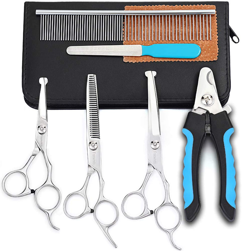 Freewindo Heavy-Duty Dog Grooming Scissors Kit, Safety Round Tip, Stainless Steel Scissors and Nail Clippers for Grooming Full Body - PawsPlanet Australia