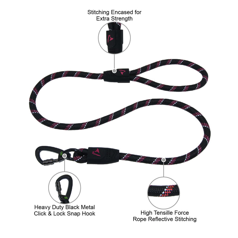 DOCO Dog Leash for Small Dogs - Reflective Rope Lead w/Soft Silicone Grip, Click & Lock Snap Lightweight Leash Dog Leashes, Durable for Walking & Running - Blue, Width - 3/8”, Length - 5FT S-5ft - PawsPlanet Australia