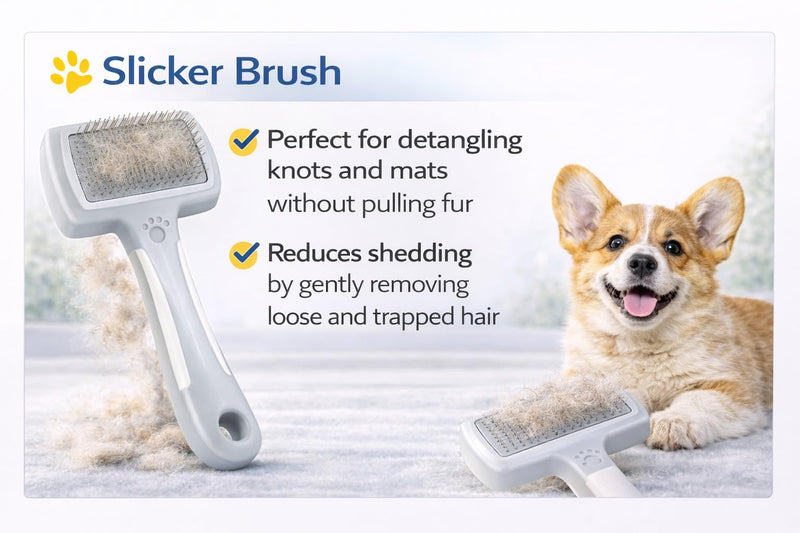 Pet Grooming Kit for Dogs & Cats – 3-in-1 Dog Grooming Set with Slicker Brush, Dual Bristle Brush & Flea Comb – Removes Loose Fur, Reduces Shedding