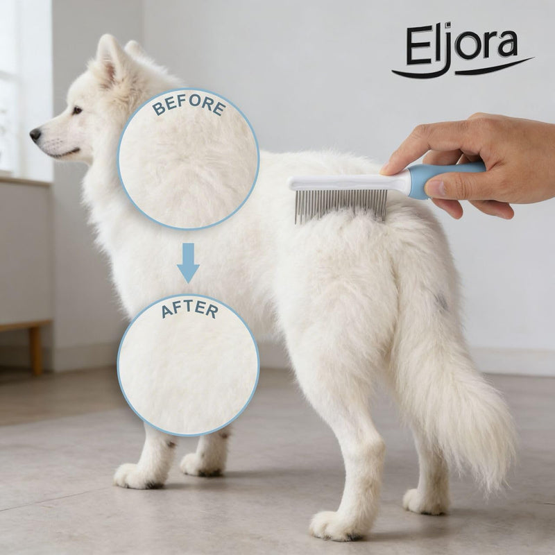 Premium Pet Grooming & Dematting Comb – Stainless Steel Teeth, Comfortable Non-Slip Grip, Gentle & Effective for Short and Long-Haired Dogs and Cats