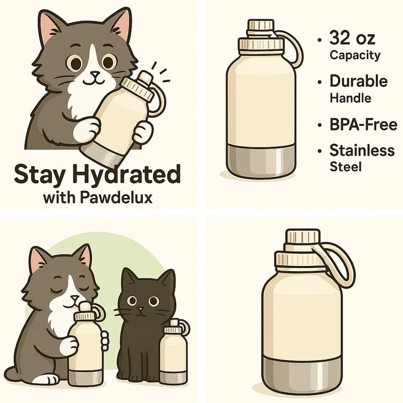 Pawdelux Hydration Bottle – Portable Dog Water Bottle with Leak-Proof Lid & Detachable Bowl – Travel-Friendly, BPA-Free, 32 oz - PawsPlanet Australia