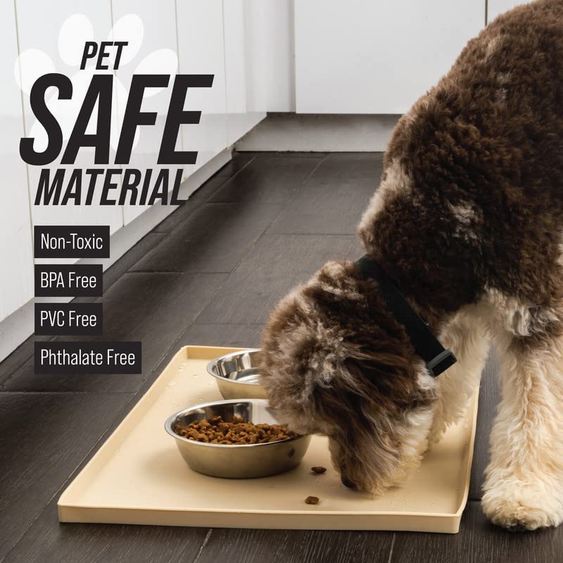 Leash Boss Dog Food Mat - Waterproof Cat & Dog Bowl Mat for Food and Water, Silicone Pet Feeding Mats for Floors, Non-Slip Placemat with High Edges, Puppy Essentials (XL: 25"x17", Navy) XL - 25" x 17"
