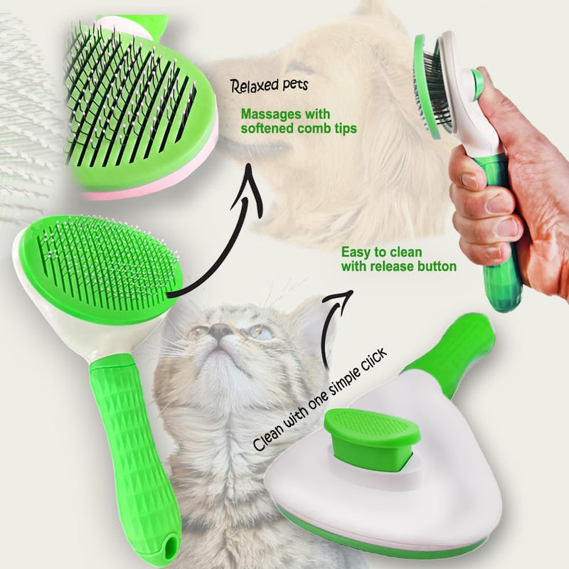 Self cleaning Slicker Brush, Cat Brush, Dog Brush, Shedding and Grooming Tool for Pets, Remove Loose Hair, Fur, Undercoat, Mats, Tangled Hair, Knots for Large Medium Small Sensitive Long or Short Hair - PawsPlanet Australia