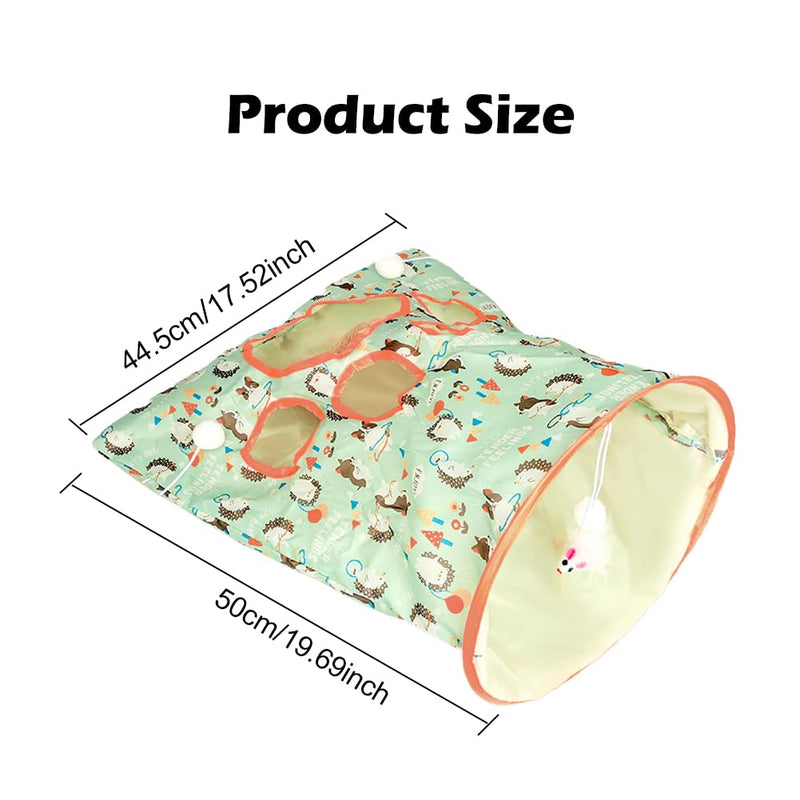 SYCOOVEN Cat Tunnel Bag for Indoor Cats, Pet Collapsible Tunnel Crinkle Sack Bag with 1 Little Mouse & Toy Ball, Crinkle Paper Interactive Cat Toys Hide and Seek(Green Pattern) green pattern - PawsPlanet Australia