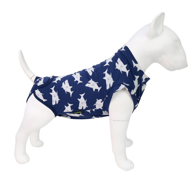 Fitwarm 2 Pack Shark Dog Recovery Suit for Surgery Spay Neuter, Surgical Onesie for Male and Female Dogs, Body Suits for Prevent Licking Wounds, Breathable Cotton, Navy Blue, Light Blue, XXL XX-Large - PawsPlanet Australia