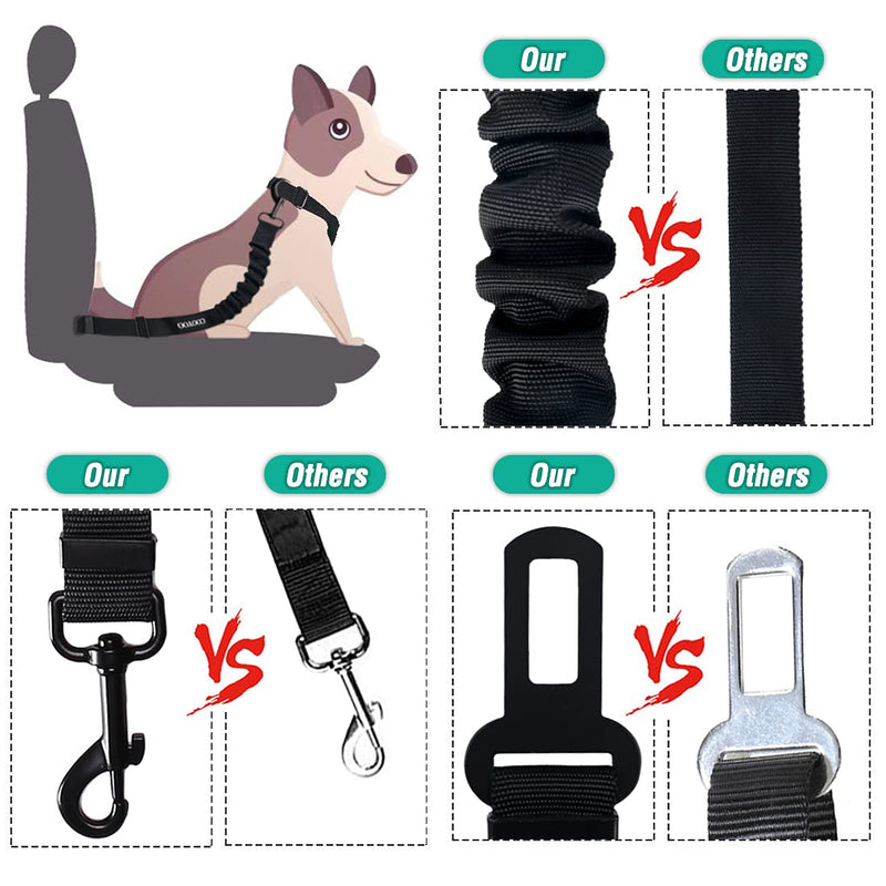 COOYOO Dog Seat Belt,Retractable Dog Car Harness Seat Belt for Car Adjustable Nylon Pet Safety Seat Belts Heavy Duty & Elastic Bungee Buffer 01-Black - PawsPlanet Australia