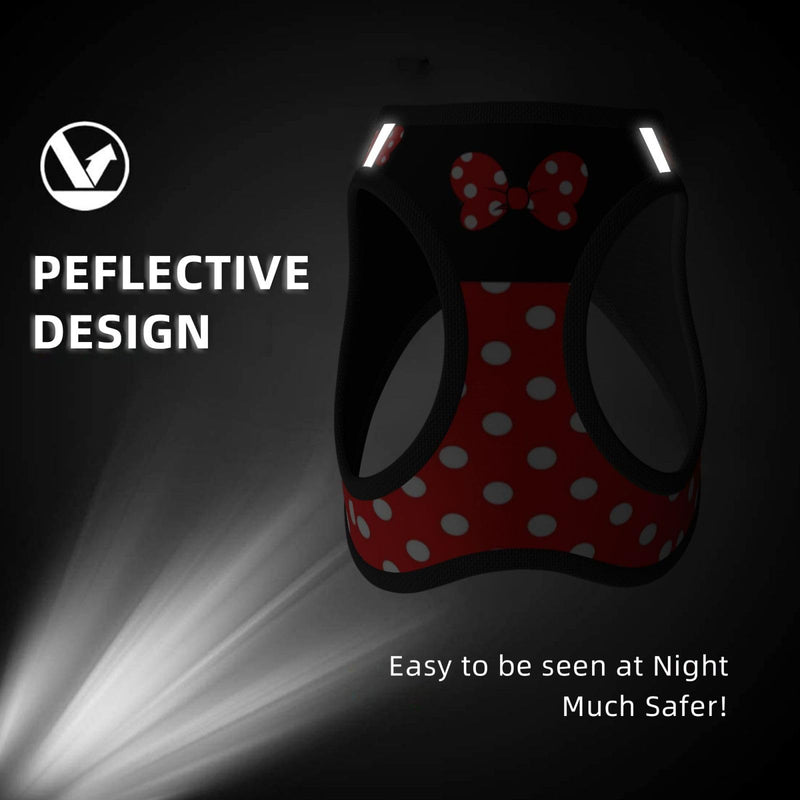Red Black Polka Dot Bow No Pull Dog Harness and Leash Set, Reflective Vest for Small Dogs Adjustable, Cute Breathable Mesh Puppy Harness for Walking Leash Training,Small Red Black Polka Dot Bow S(Chest:14"-17") - PawsPlanet Australia