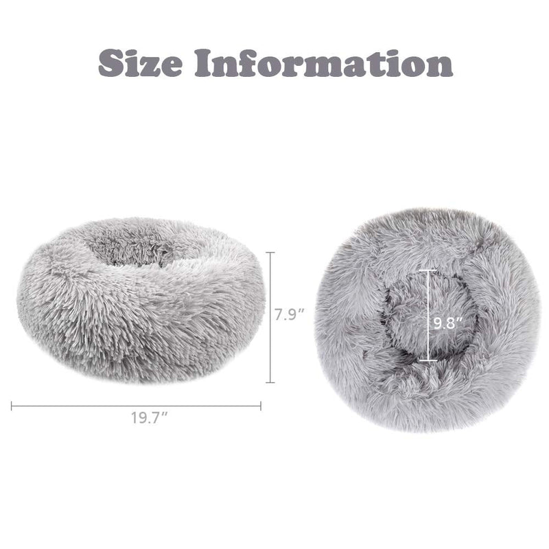 otoez Kitten Puppy Bed Small Round Dog Cat Beds Anti Anxiety Plush Pet Calming Donut Bed with Non-Slip Waterproof Bottom, Washable (19.7", Light Grey) 19.7" - PawsPlanet Australia