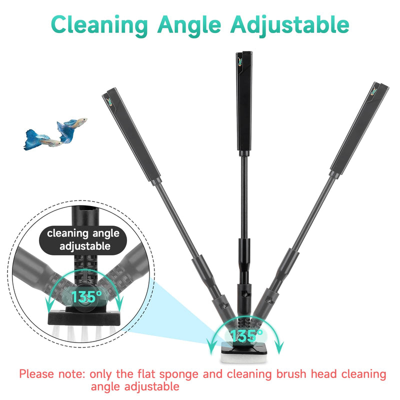 hygger Small Aquarium Cleaning Tools, 4 in 1 Fish Tank Cleaner Kit with Handle,Fish Net,Algae Scraper,Clean Brush,Flat Sponge