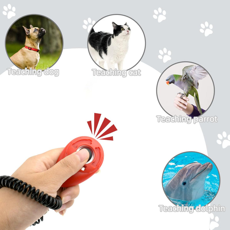 yuntop 4 Pieces Pet Training Clicker with Wrist Strap and Dog Training Treat Pouch Pet Training Clicker for Training Puppy Cats Birds Dog Clicker Training Kit Behavioral（White, Red, Orange, Blue） - PawsPlanet Australia