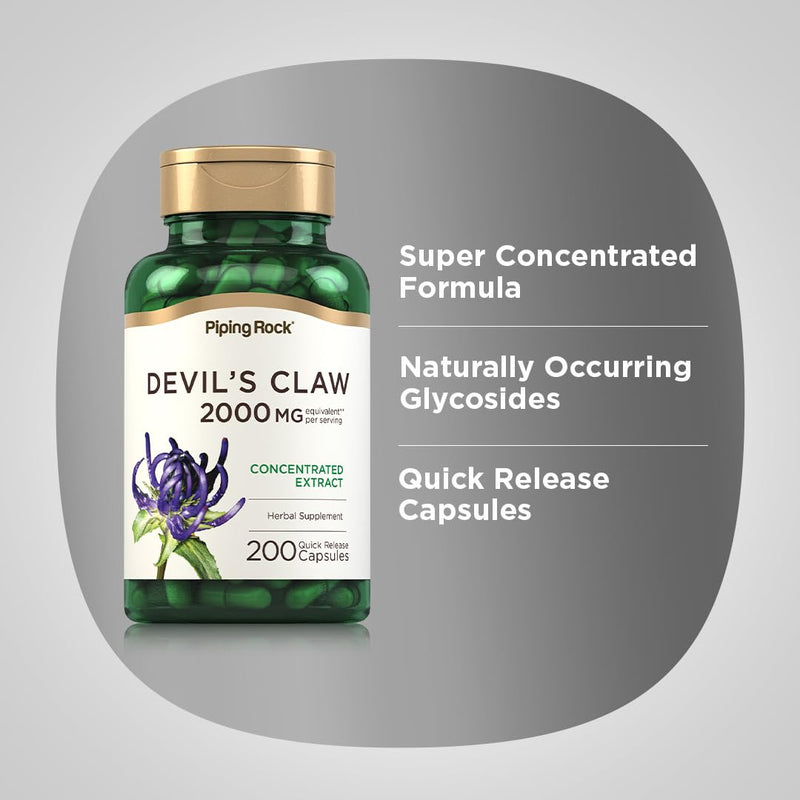 Piping Rock Devils Claw | 200 Capsules | Herbal Supplement | Concentrated Extract | Non-GMO, Gluten Free