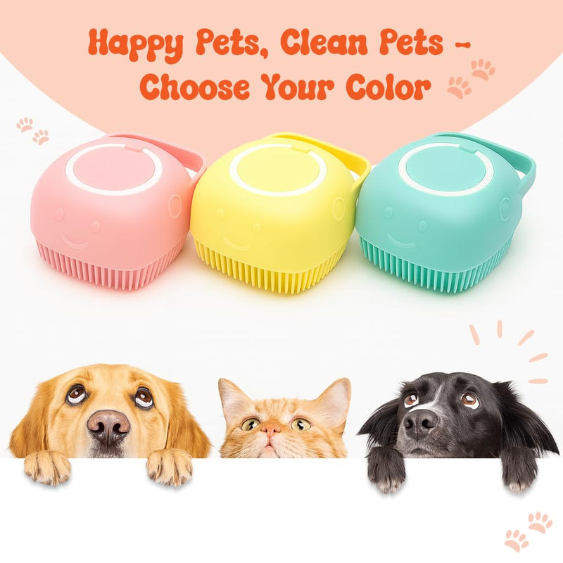 HamInWay Dog Bath Brush, 2-in-1 Dog Grooming Brush with Built-in Shampoo Dispenser, Gentle Silicone Bristles for Bath & Massage, Non-Slip Handle, Easy Clean Design for Dogs, Cats & Small Pets, Blue - PawsPlanet Australia