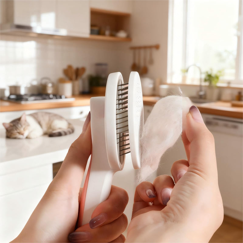 Cat Brush for Shedding & Grooming - Self-Cleaning Deshedding Tool Professional Dog Brush for Short/Long Hair, Indoor Cats Brush with Tangle-Free Control, Gentle on Kittens & Sensitive Skin (Gray) Gray - PawsPlanet Australia