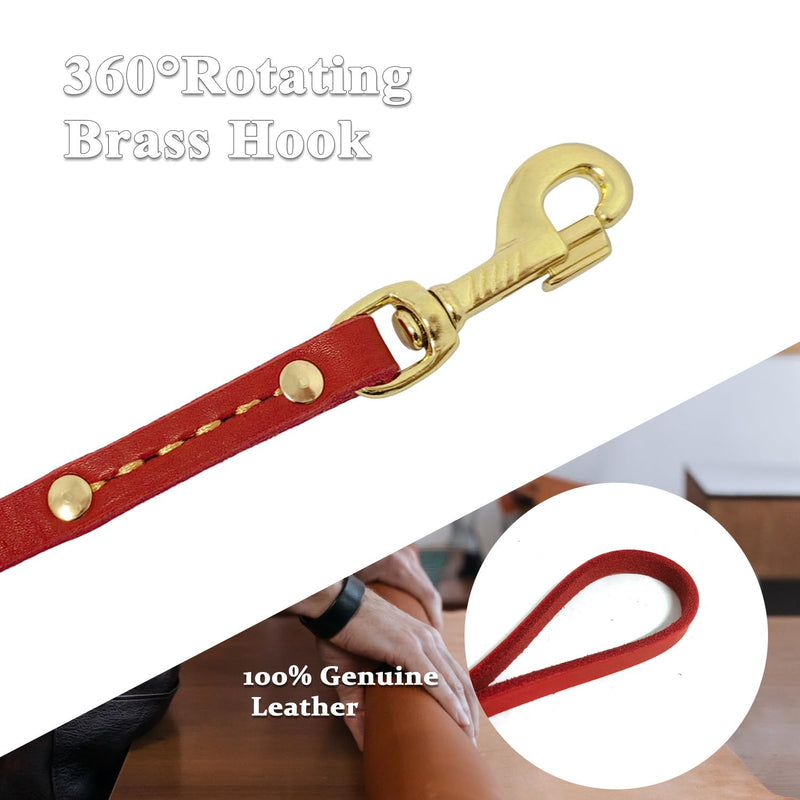 Leather Dog Leash 6 ft x 1/2 inch Heavy Duty Genuine Leather Dog Training Leash Soft and Strong Leather Leash for Small and Medium Dogs Red 6ft x 1/2'' - PawsPlanet Australia