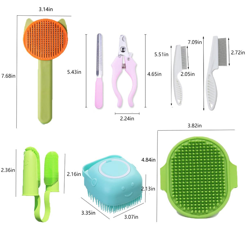 10PCS Cat&Dog Grooming Brush Kit,Self-Cleaning Grooming Brush Removes Loose Hair，Pet bath brush,Bath Massage Glove Brush, Nail Clipper, Flea Comb 10PCS - PawsPlanet Australia