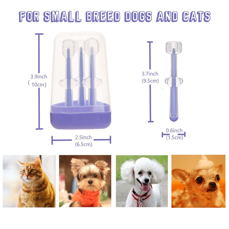 3 Pack Multi Angle Dog Toothbrush with Case for Small Dog & Cat, Soft Silicone Dog Tooth Brushing Kit for Puppies & XSmall Breed, Durable Dog Dental Care to Remove Plaque for Teeth Cleaning. (Purple) Purple - PawsPlanet Australia