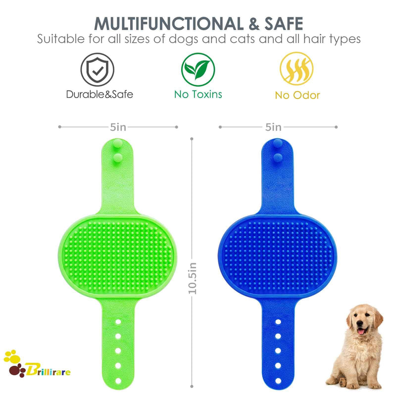 2 Pack Dog Grooming Brush, Premium Soft Silicone Pet Bath Brushes with Adjustable Handle, Shampoo Soothing Comb for Wet Dry Long Short Haired Dogs & Cats Massaging, Deshedding 2 Pack