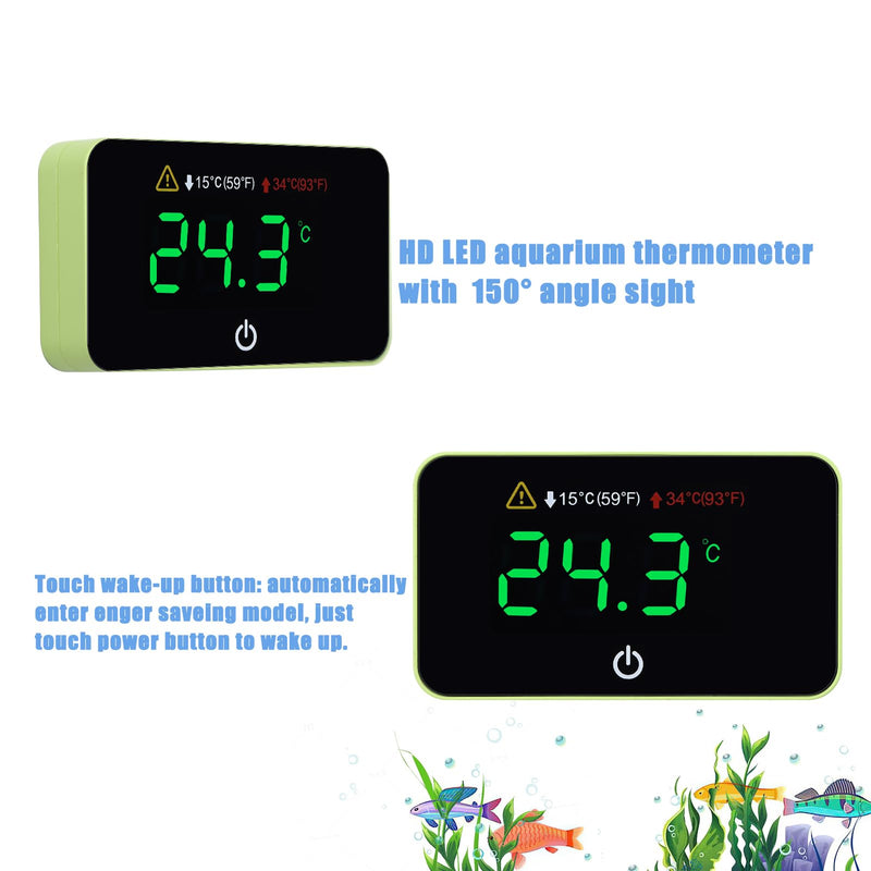 Fish Tank Digital Thermometer Digital Aquarium Thermometer LED Display Stick-on Fish Tank Thermometer Default HI/LO Alarm Cordless Tank Temperature Sensor with LED Touch Screen Rectangular - PawsPlanet Australia