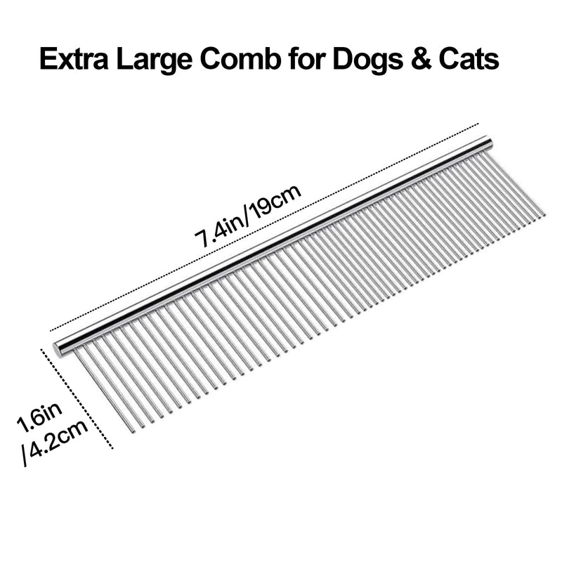 Dog Comb for Grooming Matting, ddoutot Cat Domb with Rounded Ends Stainless Steel Teeth, Metal Comb for Dogs-Long and Short Haired such as Greyhound Poodle Doodle and Pet Cat, 7.4"/Sliver 1pcs metal comb