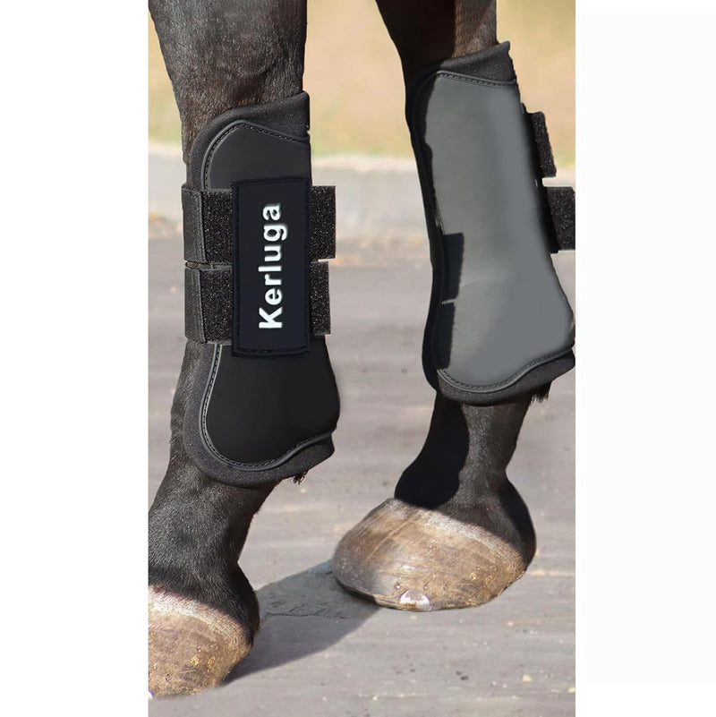 Horse Boots Set of 4 Open Front & Fetlock Tendon Boot for Horses Professional Sport Protection Impact-Absorbing Equine Leg Support Wraps for Jumping, Riding, Training (Black, Full) Black - PawsPlanet Australia