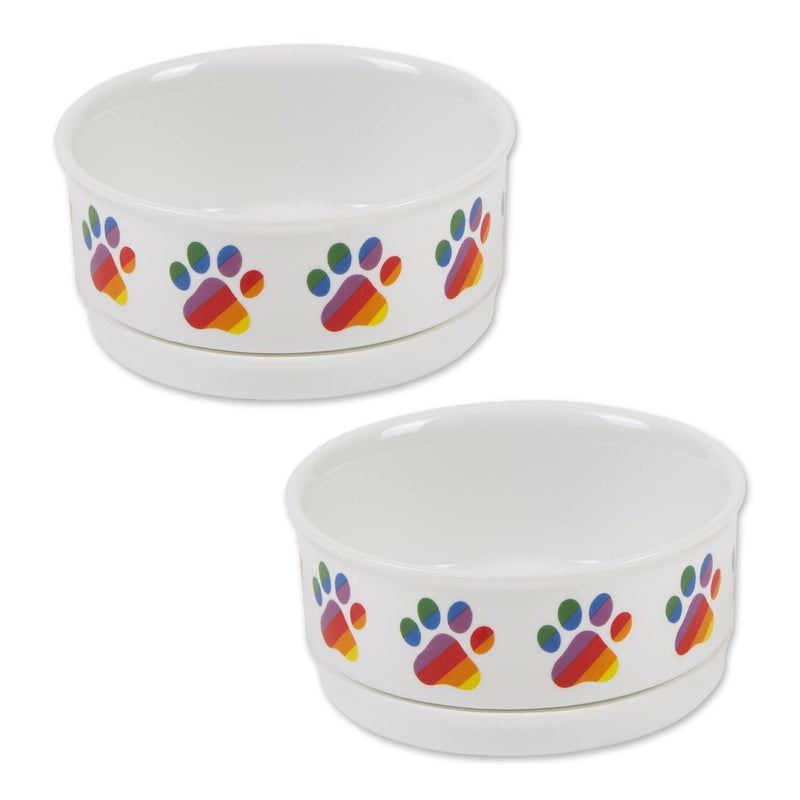 Bone Dry Ceramic Food & Water Bowls for Pets Non-Slip for Secure, Less Messy Feeding, Microwave & Dishwasher Safe, Small Set, 4.25x2, Rainbow Paw, 2 Count Small Set, 4.25x2"