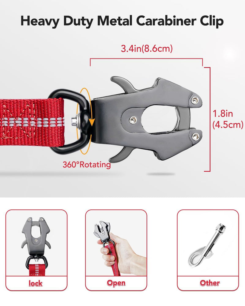 Joytale Tactical Dog Collar(17"-21") and Dog Leash Set, Shock Absorbing Bungee Dog Leash and Adjustable Strong Dog Collar with Handle for Large Dogs(Red, L)