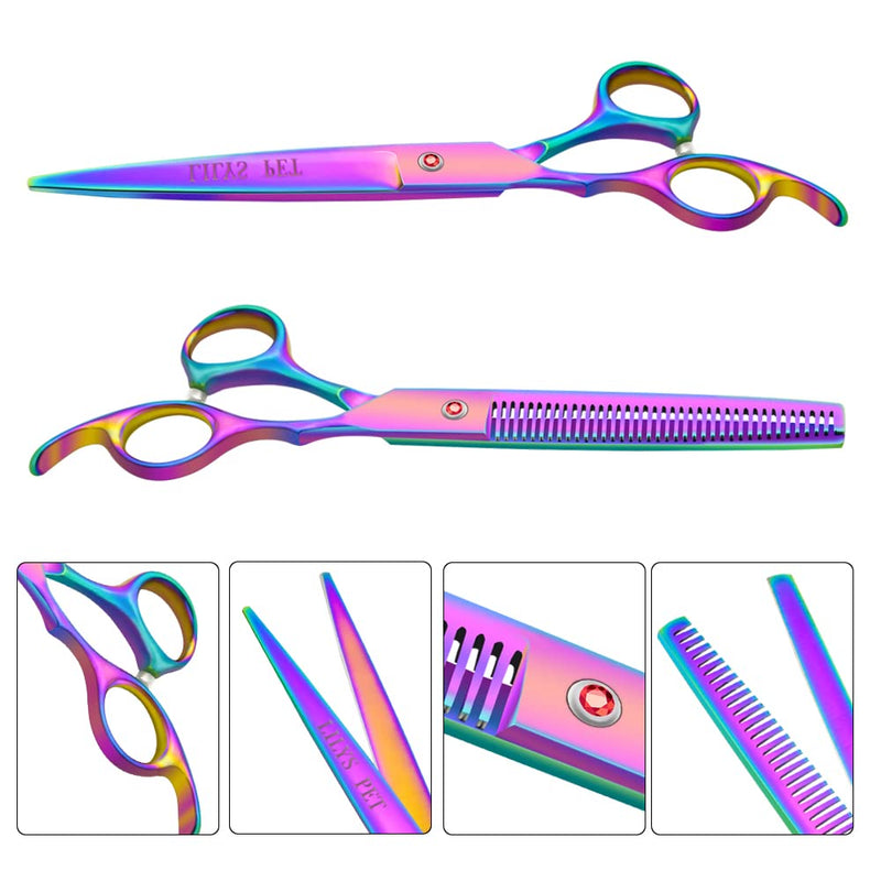 LILYS PET Professional PET DOG Grooming Coated Titanium scissors suit Cutting&Curved&Thinning shears (7.0 inches, Rainbow)… 7.0 inches - PawsPlanet Australia