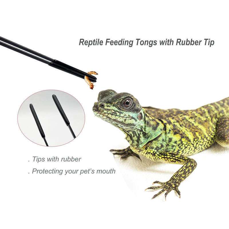 Stainless Steel Straight and Curved Tweezers Aquarium Tweezers with Rubber Tips Long Handle Reptile Feeding Tongs for Fish Tank Aquatic Plants, 2pcs, 10.6 Inch, Black - PawsPlanet Australia