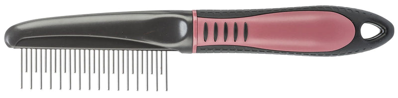 TRIXIE Coat detangler comb - for top coat and undercoat - plastic handle with rubber insert - for removing small, superficial tangles from long and dense fur - 23121 Schwarz / Pink 22 cm