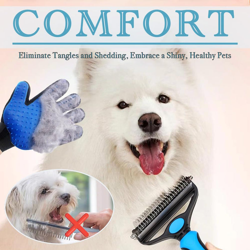 2-in-1 Dog Brush for Shedding & Deshedding – Flea Comb & Undercoat Rake Grooming Tool for Long & Short Haired Dogs – Includes Pet Grooming Glove for Shedding and Flea Removal - PawsPlanet Australia