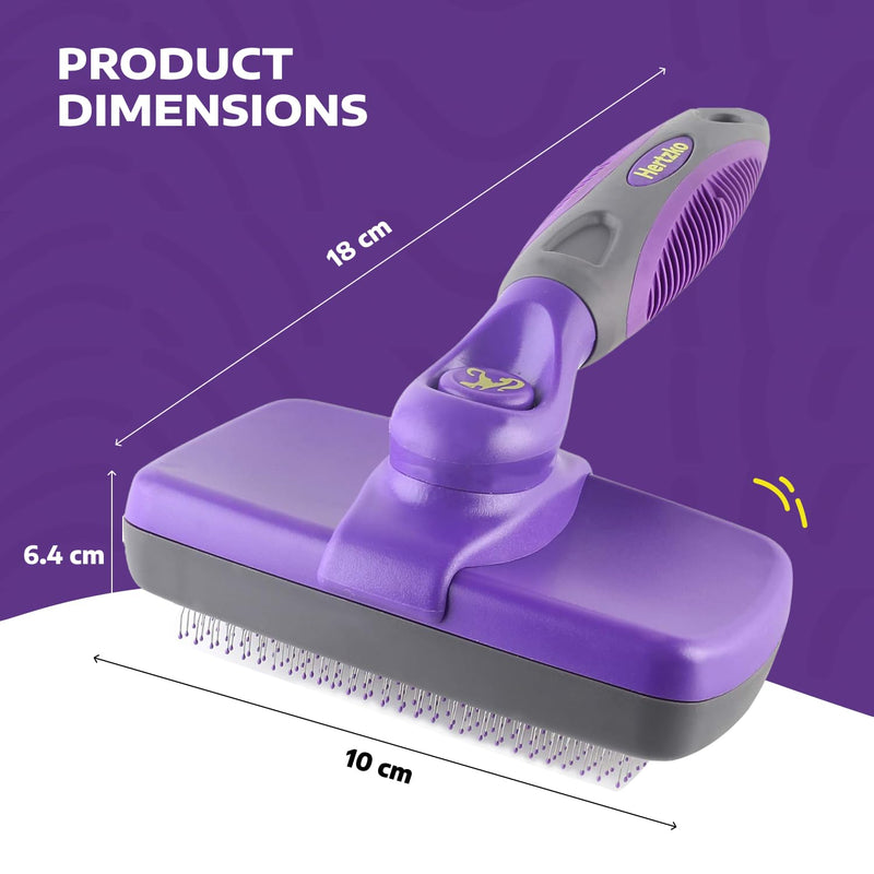 Hertzko Self-Cleaning Slicker Brush for Deshedding Long and Short-Haired Pets - Small Size Grooming Rake and Comb for Dogs and Cats Small Sensitive Skin Purple - PawsPlanet Australia