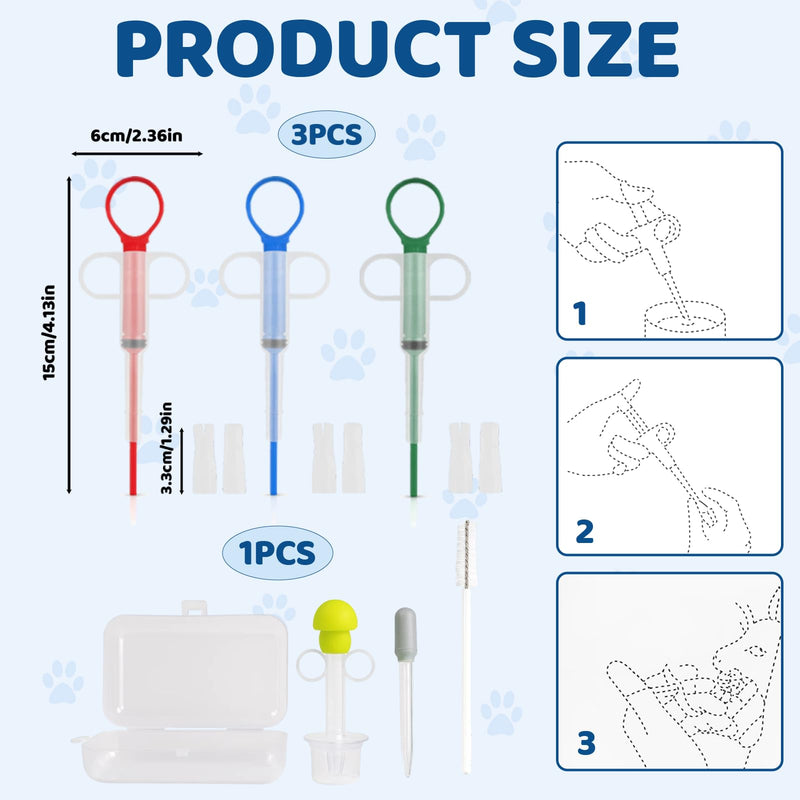 Pack of 5 pill dispensers for cats, pill assistant cat, practical set with 3 syringes, 1 milk bottle and storage box, ideal for giving medicine to pets