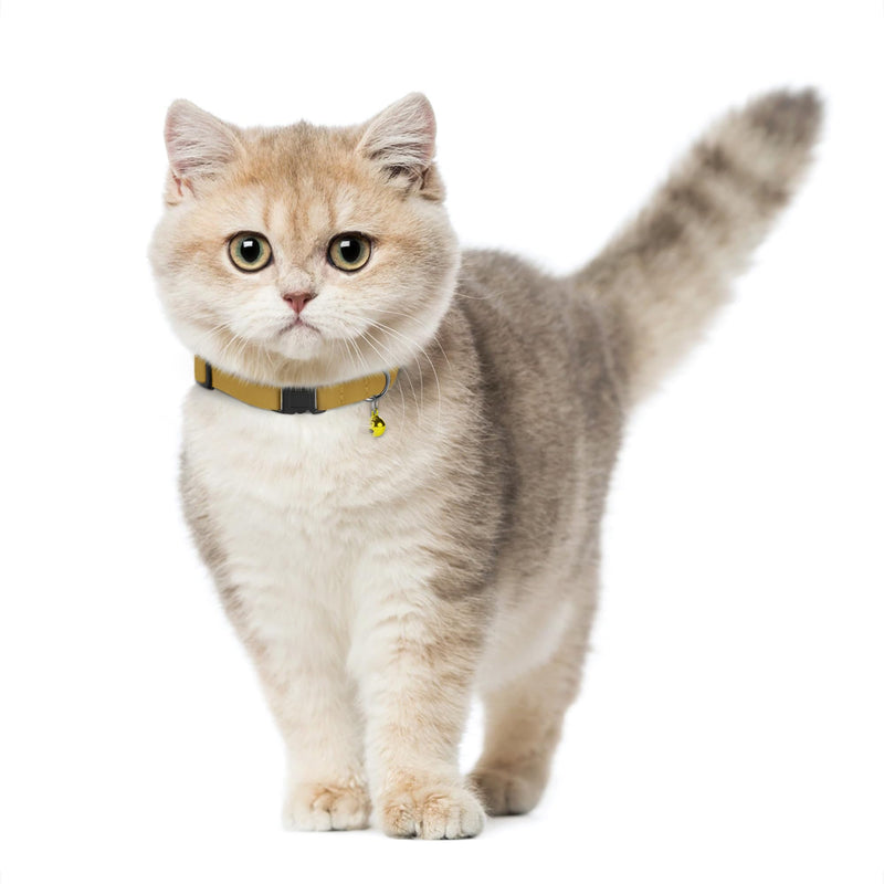 Breakaway Cat Collar Leather with Removable Bell - 13 Colors Available - Soft Adjustable Girl Boy Safety Lightweight Pet Kitten Collars Pink Brown Blue Green Red Orange Black (Mustard) Mustard - PawsPlanet Australia