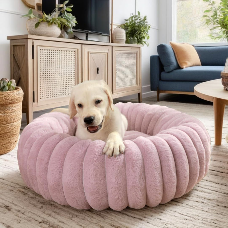 CozyCalm Donut Pet Bed - 19.7 or 23.6 inch Diameter - Ultra-Soft, Calming, Washable - Cats, Small Medium Dogs Furniture Cream 19.7inch outer dia., 11.8inch inner dia. - PawsPlanet Australia