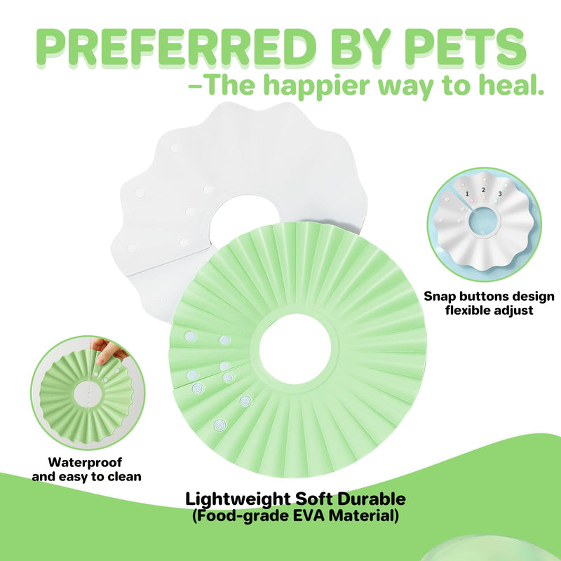 2 Pieces Soft Cat Cone Collar– Adjustable Lightweight Recovery E-Collar to Stop Licking, Scratching & Biting After Surgery, Comfortable Wound Healing Cone Alternative (Green, L) Green L（Circumference:7.5-10 IN）