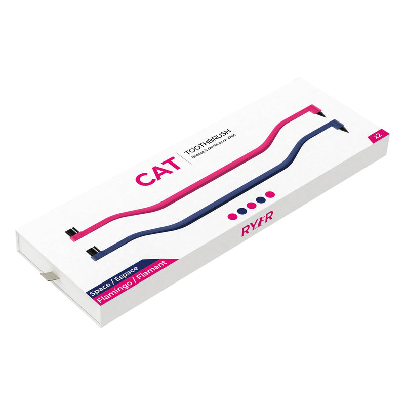 RYERCAT Set of Dual Sided Cat Toothbrushes - Kitten Toothbrush with Micro Head to fit into Kittens Mouth - Cat Dental Care Supplies Pet Toothbrush for Cats (Flamingo Pink and Space Blue) Flamingo Pink and Space Blue