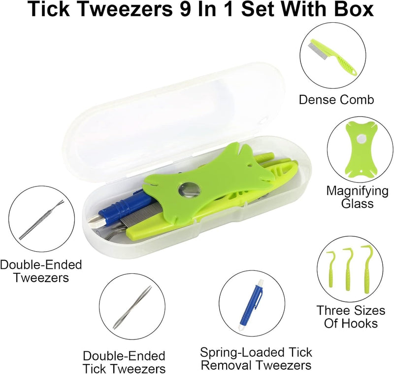 Tick Removal Tool 8 in 1 with Storage Box, Tick Tweezers, Flea Comb, Magnifying Glass, Dog Tick Remover Tool Tick Removal Kit Tick Removal Tool for Dogs Cats Pet Tick Comb (Tick Removal Tool 8 in 1) Tick Removal Tool 8 in 1 - PawsPlanet Australia