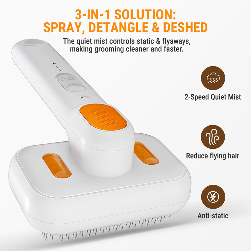3-in-1 Pet Grooming Brush with Cool Mist & Self-Cleaning - Rechargeable Deshedding Tool for Dogs Cats, Extra Wide Comb, Water Window, Safe for All Coats