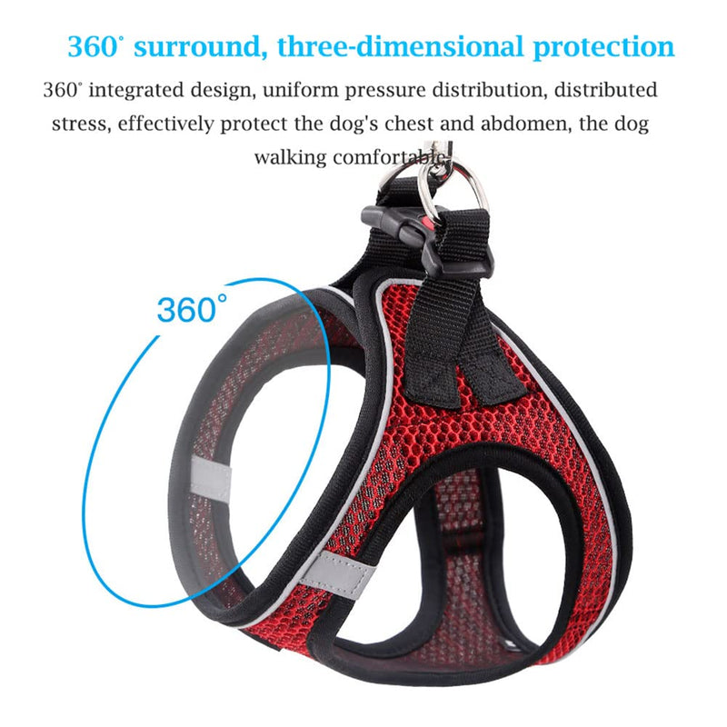 Dog Harness and Leash Set for Walking, Breathable Lightweight Soft Mesh Step-in Puppy Cat Dog Vest Harnesses, Reflective & Adjustable Harness Escape Proof for Small Medium Dogs Cats L (Chest 16.9"-19.3", Weight 11-15.4 lb) Red+Flat Leash - PawsPlanet Australia