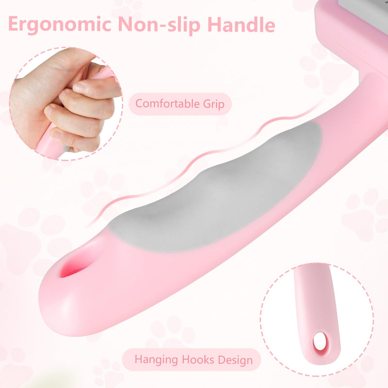Dog Brush Cat Brush, Cat Grooming Comb Self Cleaning Pet Hair Comb with Button Dog Grooming Tool for Small, Medium & Large Pet Shedding Massage Clean (Pink) Pink