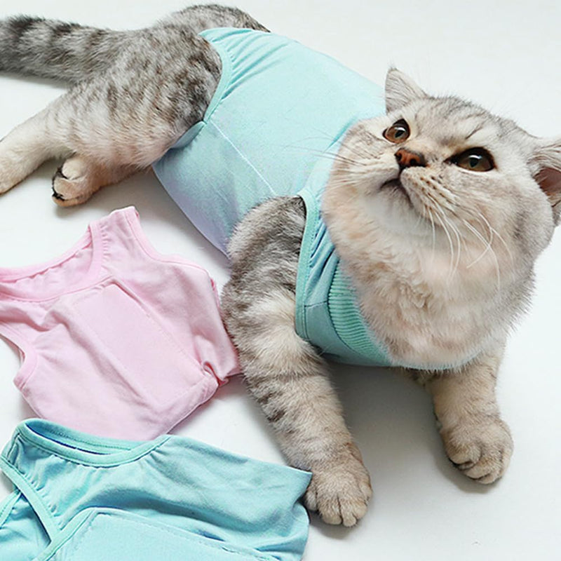 Pack of 2 Cat Bodysuit After Surgery, Cat Onesie After Surgery, Breathable, Soft Anti-Licking Bodysuit for Cats, Recovery Clothing After Sterilisation for Operations, Abdominal Wounds, Skin Diseases Blue and pink S
