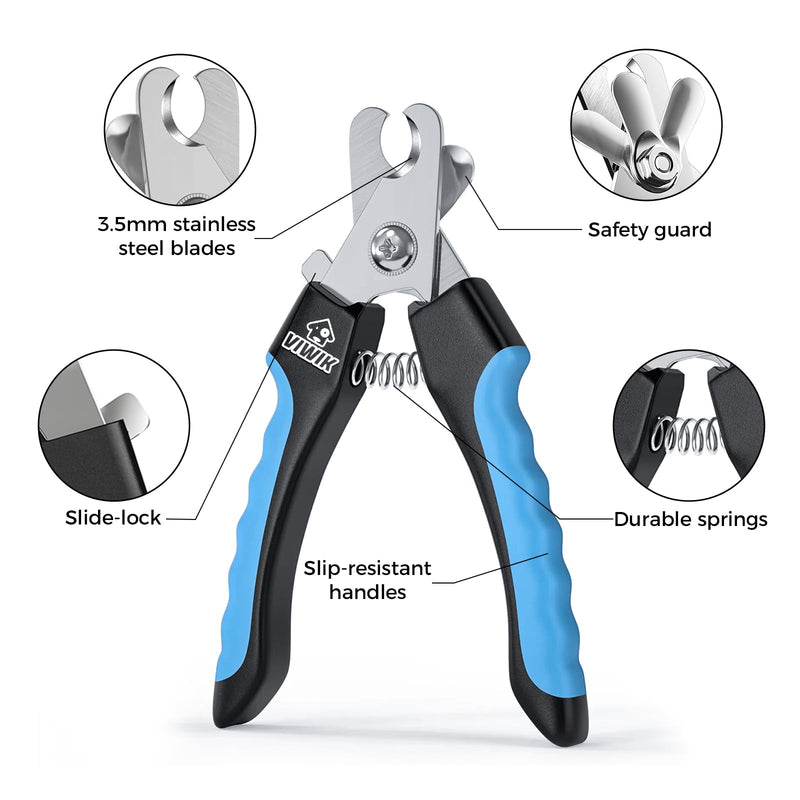 VIWIK Dog Nail Trimmers for Large Medium Dogs, Cats, Professional Dog Nail Clippers with File Quick Sensor & Safety Guard to Avoid Overcutting, Pet Claw Paw Clipper for Grooming with Toenail File Blue - PawsPlanet Australia