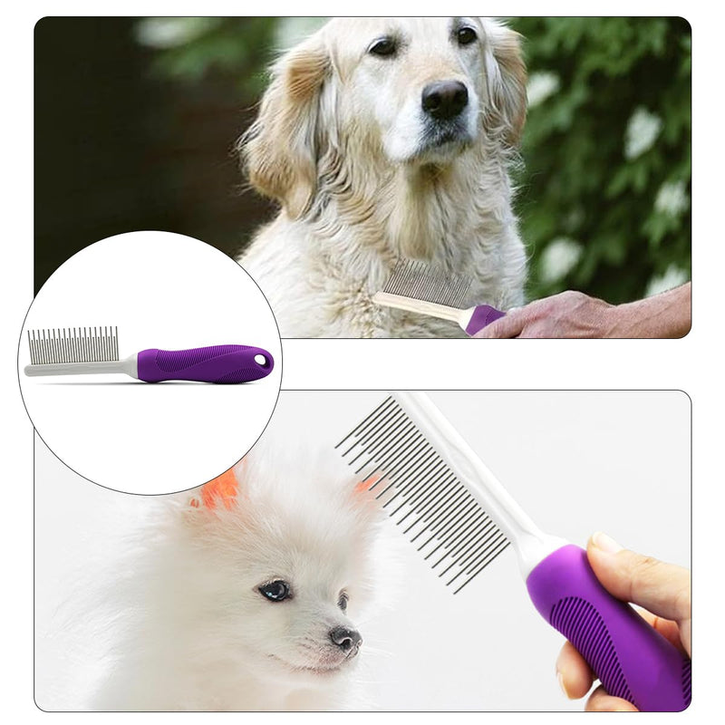 Pet Comb Detangler Grooming Tool with Long and Short Stainless Steel Metal Teeth for Dematting Matted Fur, Combing Out Knots, Removing Tangles from Undercoat